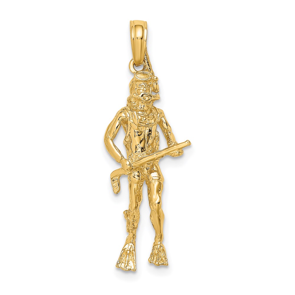 Closeout 14k Yellow Gold W 3-D Scuba Diver Necklace Charm Pendant, Unisex